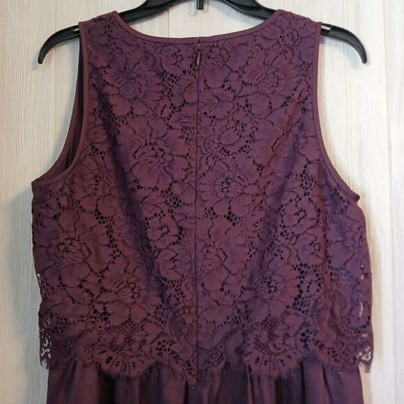 Loft Women's Size L Cabernet Half Floral Lace Overlay Sleeveless Dress - Picture 4 of 8